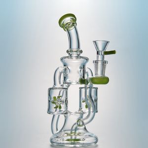 Doppelrecycler Glasbongs Propeller Percolater Wasserpfeifen Dab Rigs Lila Grün Wasserpfeifen Weibliches Gelenk 18mm mit Schüssel XL167