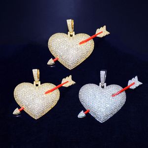 Ciondolo collana Tarrow Heart Love ghiacciato con catena da tennis da 5 mm color oro Bling zircone cubico gioielli hip hop da uomo per regalo