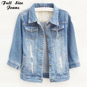 Mulheres Plus Size Cropped Jean Jacket Light Blue Bomber Curto Denim Jaquetas Jaqueta Casual Rasgado Jeans Casaco 3/4 Manga 4xl 5xl