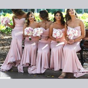 Pink Sweetheart Sleeveless Long Bridesmaid Dresses Mermaid Cheap Party Gowns Back Zipper Custom Made Formal Party Gowns Simple New Coming