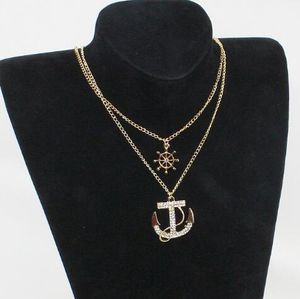 Hot style Fashion ship anchor chain cargo navy necklace sweater chain double layer Korean jewelry necklace fashion classic delicate