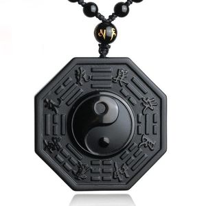 Drop Shipping Black Obsidian Yin Yang Necklace Pendant Kinesiska Bagua Mäns Smycken Kvinnors Smycken S18101308