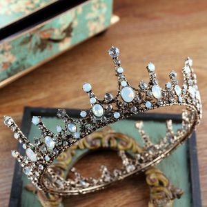 Kraliçeler Için Kronlar toptan satış-Düğün Saç Aksesuarları Takı Barok Büyük Tam Yuvarlak Gelin Beyaz Rhinestone Kral Kraliçe Taç Balo Pageant Gelin Tiara Taçlar