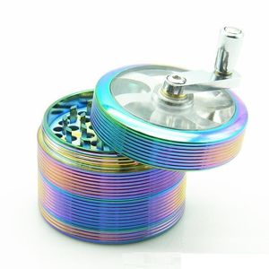 63MM CNC 4 Parts Smoking Herb Grinder Zinc Alloy Metal with Handle Tobacco ice blue Spice Pollen Mini Hand Muller Crusher B588