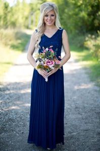 Kraliyet Mavi Custom Made Şifon Kat Uzunluk Gelinlik Modelleri V Yaka Kolsuz A-Line Düğün Konuk Elbiseleri