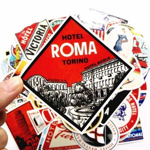 50 stuks-pack vintage retro hotel reizen vinyl sticker waterdichte stickers voor waterfles laptop auto planner scrapbooking telefoon mac kastdeur muur tablet stickers