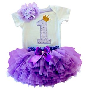 Bebé roupas conjuntos de um ano festa de aniversário festa crianças meninas 3 pcs outfits festa de aniversário headband + t-shirt + tutu dress