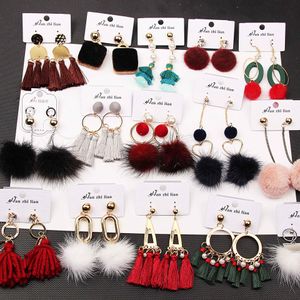 Ny mode Autumn Winter Woman Mink Hair Ball Ball örhängen Tassels Hair Ball Pendant Earrings Mix10 Styles 10 Par