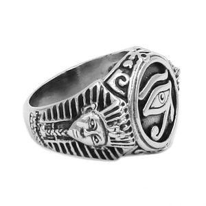 whole saleEgyptian Eye of Horus Ra Udjat Amulet Ring Stainless Steel Ring Egypt Pharaoh King Motor Biker Mens Women WholesaleSWR0741B