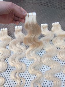 LUMMY INDIAN REMY Hair 16" 18" 20" 22" 24" 100g 40pcs #613 Body Wave Tape In Hair Glue Skin Weft Hair Extension