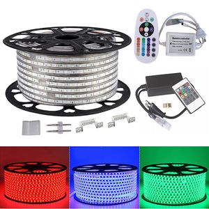 5050 RGB Led strip light 110V 220V 60led/M IP65 Waterproof led lamp for living room+Power Supply+IR Remote Control