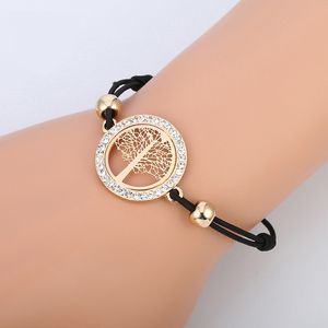 Bracciale con ciondolo albero della pace cavo Bracciale con ciondolo albero della vita intrecciato con strass Braccialetti placcati in oro per gioielli di moda da donna