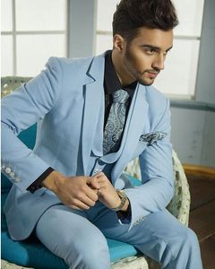 Smoking da sposo blu cielo alla moda con un bottone, testimoni dello sposo, risvolto, blazer da uomo, abiti da sposa da uomo (giacca + pantaloni + gilet) H: 790