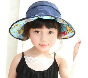 Hiçbir üst geniş Yaz çocukların brim şapka kız katlanabilir plaj şapka kolay taşıma pamuk güneş koruması şapka toptan ücretsiz gemiye