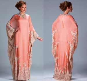 qatar 2024 Fashion Evening Gowns Chiffon Kaftan Dubai Arabian Dress Lace Long Sleeves Fitted Muslim Mother Of The Bride Dresses Plus Size HY4133