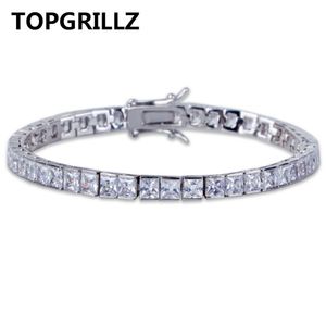 TOPGRILLZ الهيب هوب GoldeSilver سوار مايكرو تمهيد تشيكوسلوفاكيا حجر مربع سلسلة مثلج خارج 1 صف مزدوج مخلب مشبك أساور للرجال