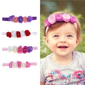 Rose Ribbon Hair Bands Handmade DIY Headwear Photo Prop 3D Flower Hairband Kids Child Newborn Baby Girl Headband Satin Accessory free ship