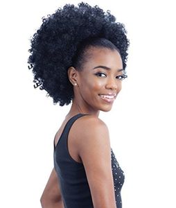 Mänskligt hår afro puff hästsvans förlängningar för svarta kvinnor kinky lockiga dragsko hår hästsvans hårspisar naturliga kinky lockiga klipp ponjytails