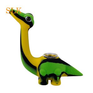 Silicone Bong Dinosaur Bubbler com cera Toqueira de vidro Tigela de borracha Tubos de borracha Platina Curada Silicone Dab Rig Siliclab