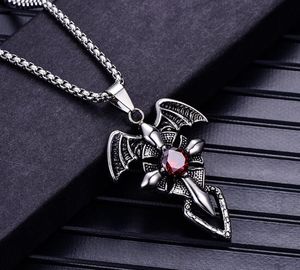 free shipping Angel wings and cross titanium pendant necklace Europe fashion fashion men set with diamond titanium steel pendant is popular