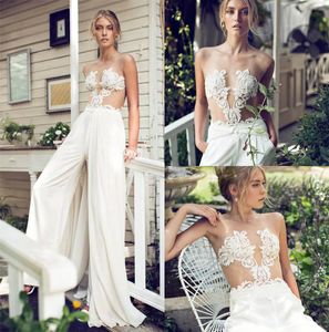 Riki Dalal 2018 Modest En Linje Bröllopsklänning Jumpsuit Med Avtagbar Kjol Lace Applique Brudklänningar Skräddarsydda Bröllopsklänning