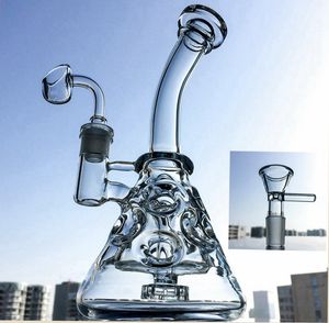 Clear Recycler Beaker Bong Waterpipe Dab Rig With 14mm Quartz Banger Fab Egg Glass Water Bongs Swiss Perc Smoking Water Pipe MFE09-2