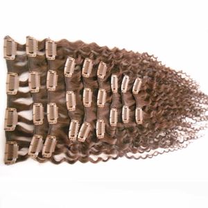 9 szt. Kinky Kręcone klips w ludzkich rozszerzeń włosów Brazylijski Remy Hair 100% Human Virgin Hair Clips Ins Wątek Pakiet Pełna głowa 100g