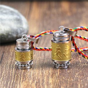 Titanium Steel Buddhism Six Words Rotatable Pendant Om Mani Padme Hum Prayer Wheel Mantra Bottle Urn Locket Necklace Ashes Memorial Jewelry