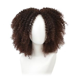 14 インチブラウン合成カーリーウィッグ女性のための 9 色オンブルショートアフロウィッグアフリカ系アメリカ人の自然な黒髪