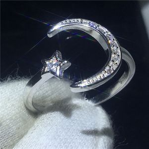 Moon Star Shape Promise ring 100% Soild 925 Sterling silver Jewelry 5A Zircon cz Engagement wedding band rings for women