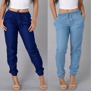 Женские эластичные талии повседневные брюки с высокой талией джинсы повседневные голубые джинсовые брюки женские упругие брюки высокие джинсы
