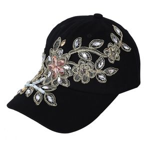 Berretto da baseball di marca con berretto da baseball con fiore in tela Snapback per donna Cappello femminile Denim con strass di alta qualità