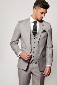 Dostosuj Notch Lapel Dwa Przyciski Silver Grey Wedding Groom Tuxedos Men Suits Wedding / Prom / Dinner Best Man Blazer (kurtka + krawat + kamizelki + spodnie) 61