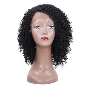 14Inch Short Syntetic Lace Front Wigs Hair Kinky Curly Wig för Women Naturelle Black African American Wigs Cosplay