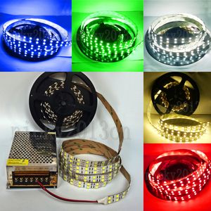 Kit completo 5m super brilhante 5050 LED flexible tira fita fita fita 600leds fileira dupla não impermeável + 12 V 10A fonte de alimentação