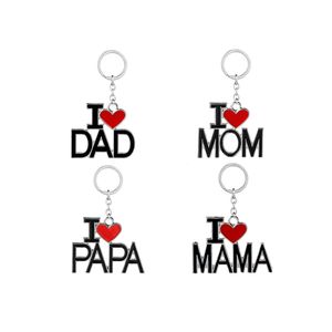 I Love Dad Mama Papa Mom Enamel Keychains Letter Red Heart Love Key Chains Family Key Rings For mother father Jewelry Gift