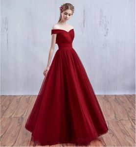 Cheap Off Shoulder Red Tulle Evening Dresses Backless Party Gowns Sweep Train Pleated Plus Size Corset Formal Prom Dresses HY135