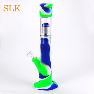 14 inç nargile bong perkolator silikon dab teçhizatı, balmumu yağı için cam yağ brülörü ile sigara içme su borusu kuru bitki