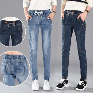 Jeans kvinna spets upp pojkvän jeans kvinnor harem byxor stretch jeans femme långa byxor denim byxor kvinnor c4532