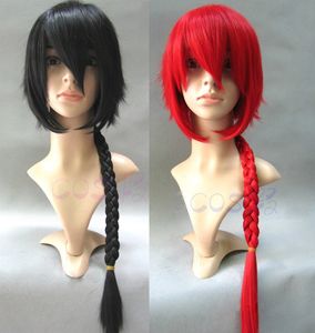 Di alta Qualità Anime Ranma 1/2 Saotome Ranma Parrucche Rosso Nero Resistente Al Calore Capelli Sintetici Lunga Intrecciata Parrucca Cosplay + Protezione Della Parrucca