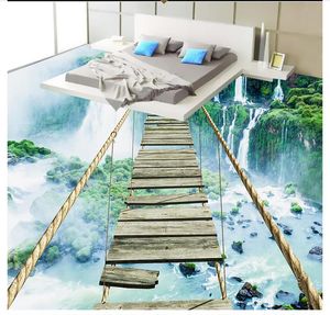 Grande Personalizado 3D Mural Wallpaper Wall Water Falls emocionante corda ponte de madeira 3d chão sala de estar quarto decorações interiores