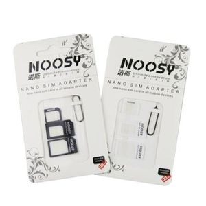4In1 Noosy Nano SIM-kortadapter + Micro SIM-kort Adapter + Standard SIM-kortadapter med utmatningsstift för iPhone Samsung 2000pcs / lot
