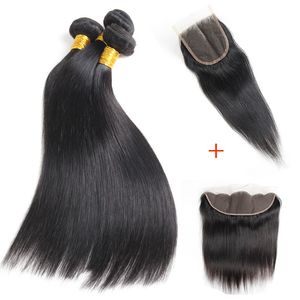 100% Não Transformados 10A Cabelo Humano Em Linha Reta Feixes com Fechamento 4x4 Virgem Brasileira Feixes Retos com 13x4 Frontal Brasileira Cabelo Virgem