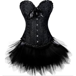 S-xxl kvinnor steampunk korsetter klänning vintage bustier topp gotisk overbust korsett klänning midja corset sexig spets och kjol