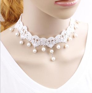 Collana in pizzo bianco perla, collana abito da sposa, catena con colletto finto