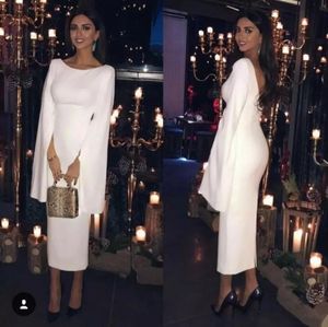 Fashion 2018 Mother of The Bride Dresses Tea length Bateau Neck Fitted Split Long Sleeve Ivory Jersey Dresses Evening Wear