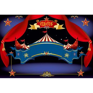 Customized Circus Party Backdrop Printed Red Curtains Stars Tent Newborn Baby Shower Props Boy Kids Birthday Photo Background