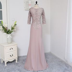 Setwell Pink Chiffon Mor av bruden Klänningar Långärmad Sheft Moder av brudgummen Klänning Mermaid Golvlängd Aftonklänningar