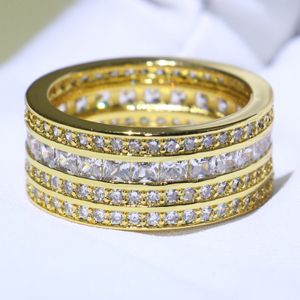 Choucong clássico jóias deslumbrantes 925 silvergold preencher quatro filas 5a cúbico zircônia princesa cz stack empilhamento anel de banda para mulheres presente