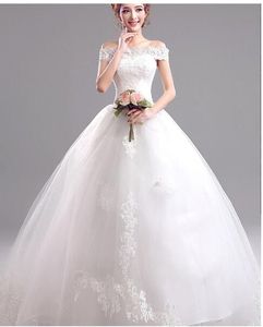 Vintage Slim Word Lace Dew Flowers Lace Up White Bröllopsklänningar 2017 Ny Koreansk stil Brudklänning Prislighet Vestido de Noiva